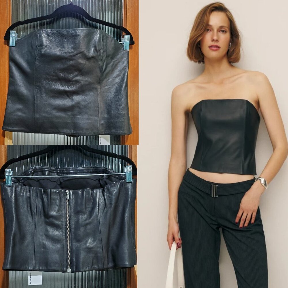 NWT Reformation X Veda Madison Leather Top, Size 8